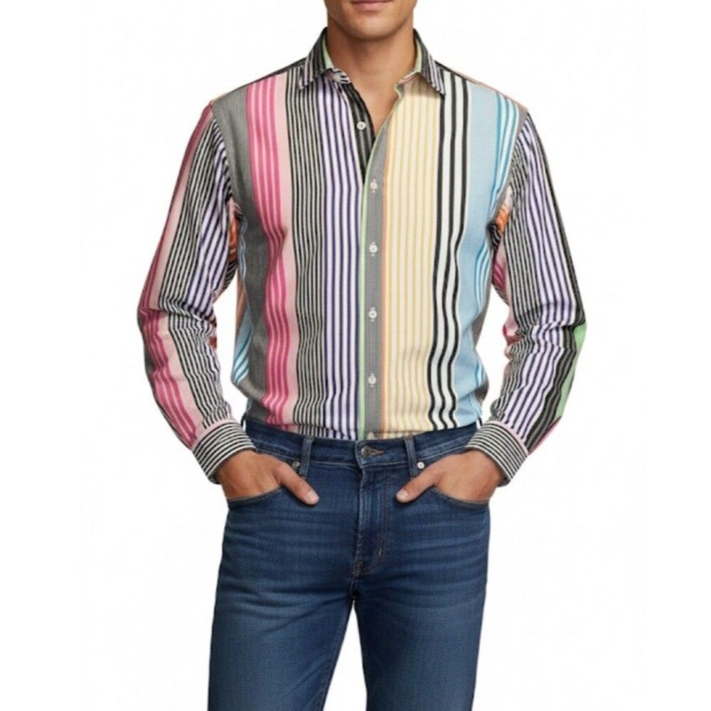 Polo Ralph Lauren Men’s Multi-Stripe LS Y2K Button-Up Shirt Size 16.5/L-Tall